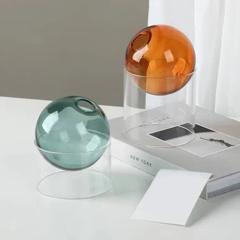 Mini Round Flower Vase Hydroponic Container Micro Landscape Glass Ecological Bottle Borosilicate Glass Bottle With Home Decorate 5