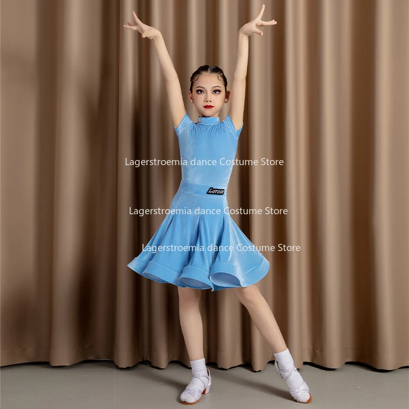 Child Ballroom Dance Competition Dresses Girls Velvet Salsa Tango Samba Rumba Dance Latin Dress Kids Clothes Performances