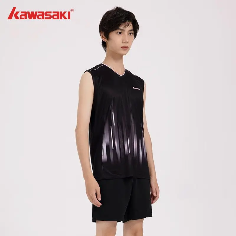 Kawasaki Badminton Clothing Men's V-neck Vest T-shirt Sweat-Absorbent Quick-Drying