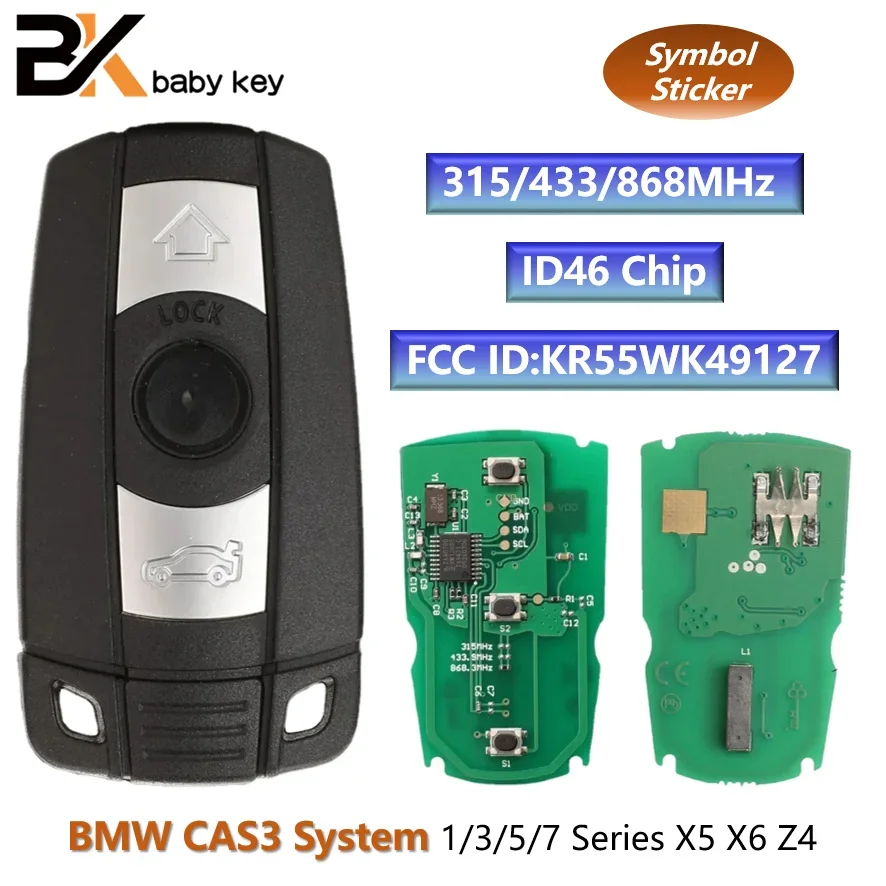 

BB Key for BMW CAS3 System 1 3 5 7 Series X5 X6 Z4 315/433/868MHz PCF7953 ID46 Chip FCC ID:KR55WK49127 Remote Car Key