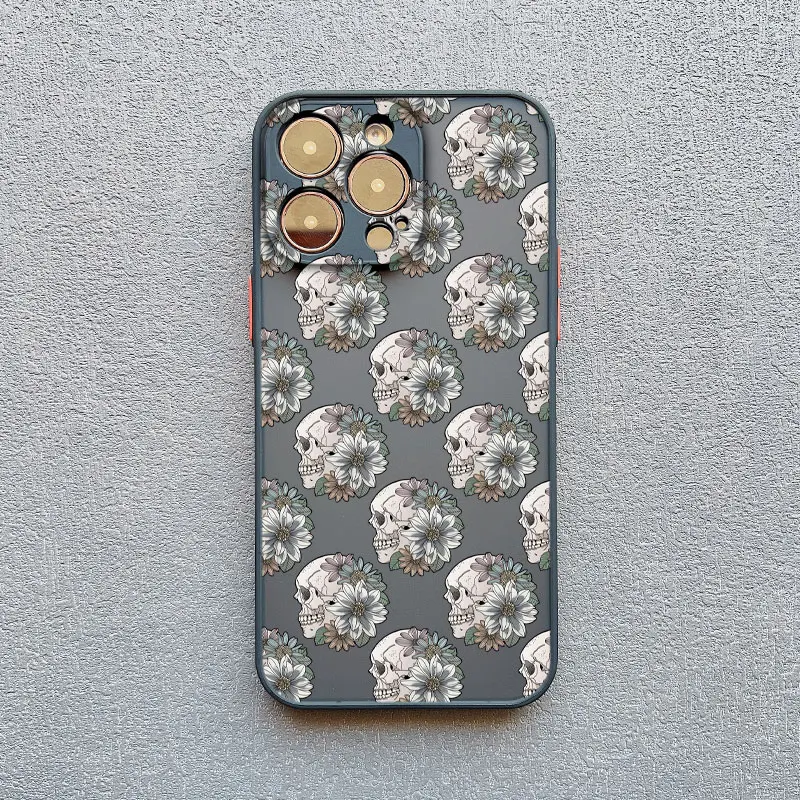 Elegant Skull Flowers Shockproof Black Phone Case