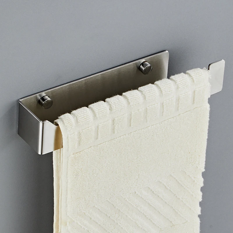 

Contemporary Multi-function 304 Stainless Steel Brushed Surface Simple Bathroom Accessories Towel Racks Perforated Installation