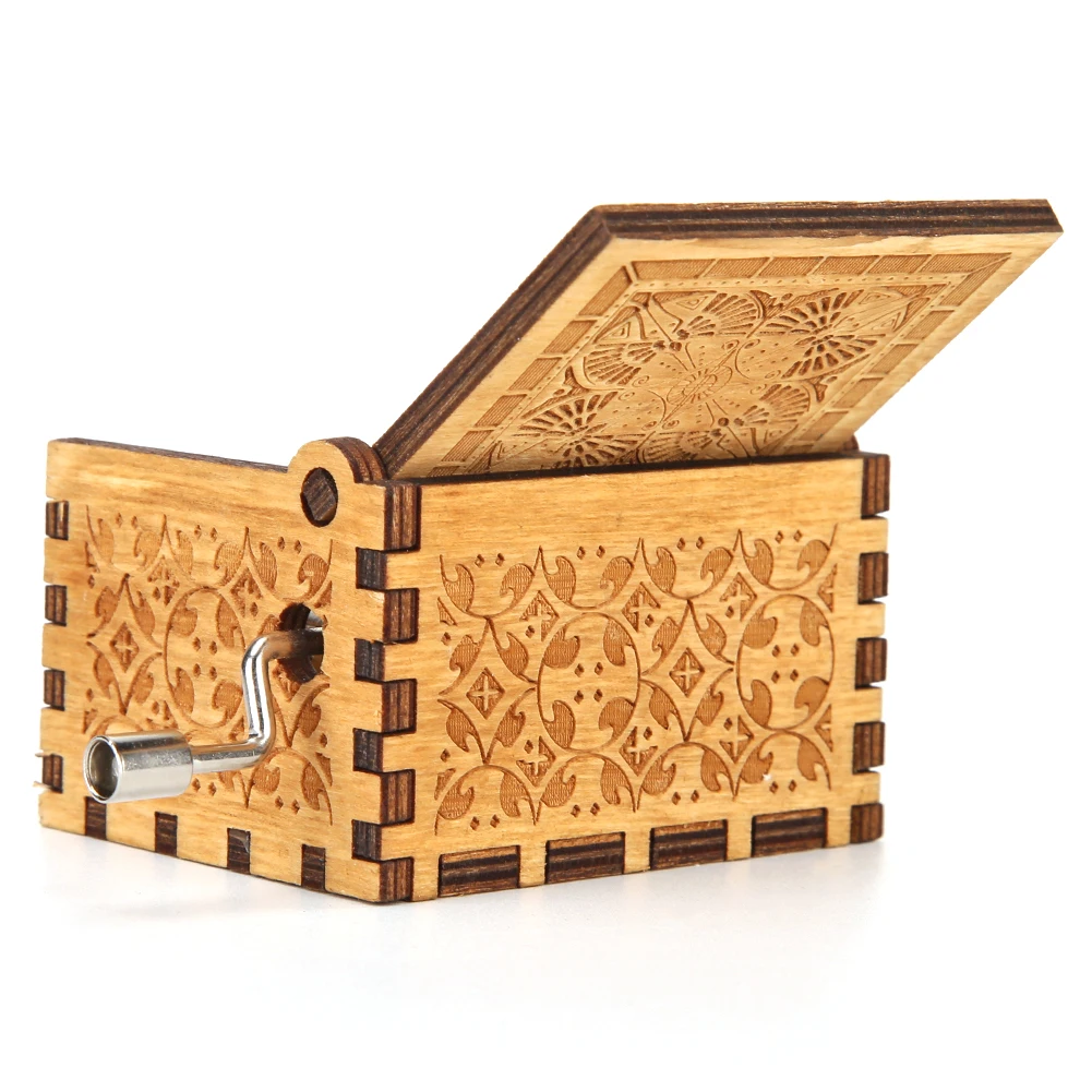 Retro Carved Hand Cranked Music Box Creative Chic Wooden Hand Cranked Music Box Household Musical Box Home Decor Birthday Gift