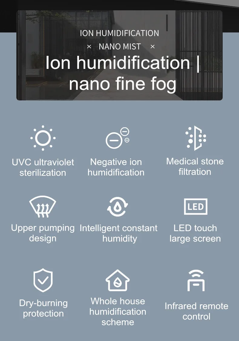 Description Picture 3 of itemHumidifiers Large Room Bedroom with 7 Colors Light, 2.1Gal(8L) 3 Speed Quiet Ultrasonic Cool Mist Humidifier with 360° Nozzle, H