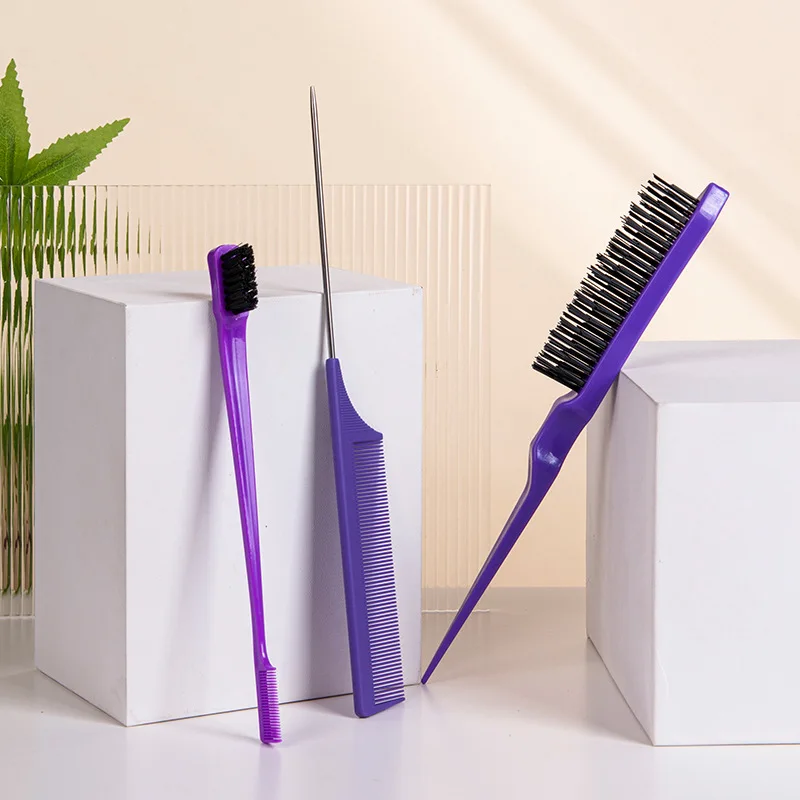 3Pcs Hair Brush Braiding Tool Kit Including Hair Styling Comb Rat Tail Comb Edge Brush Teasing Brush DIY Hair Styling Tools Set