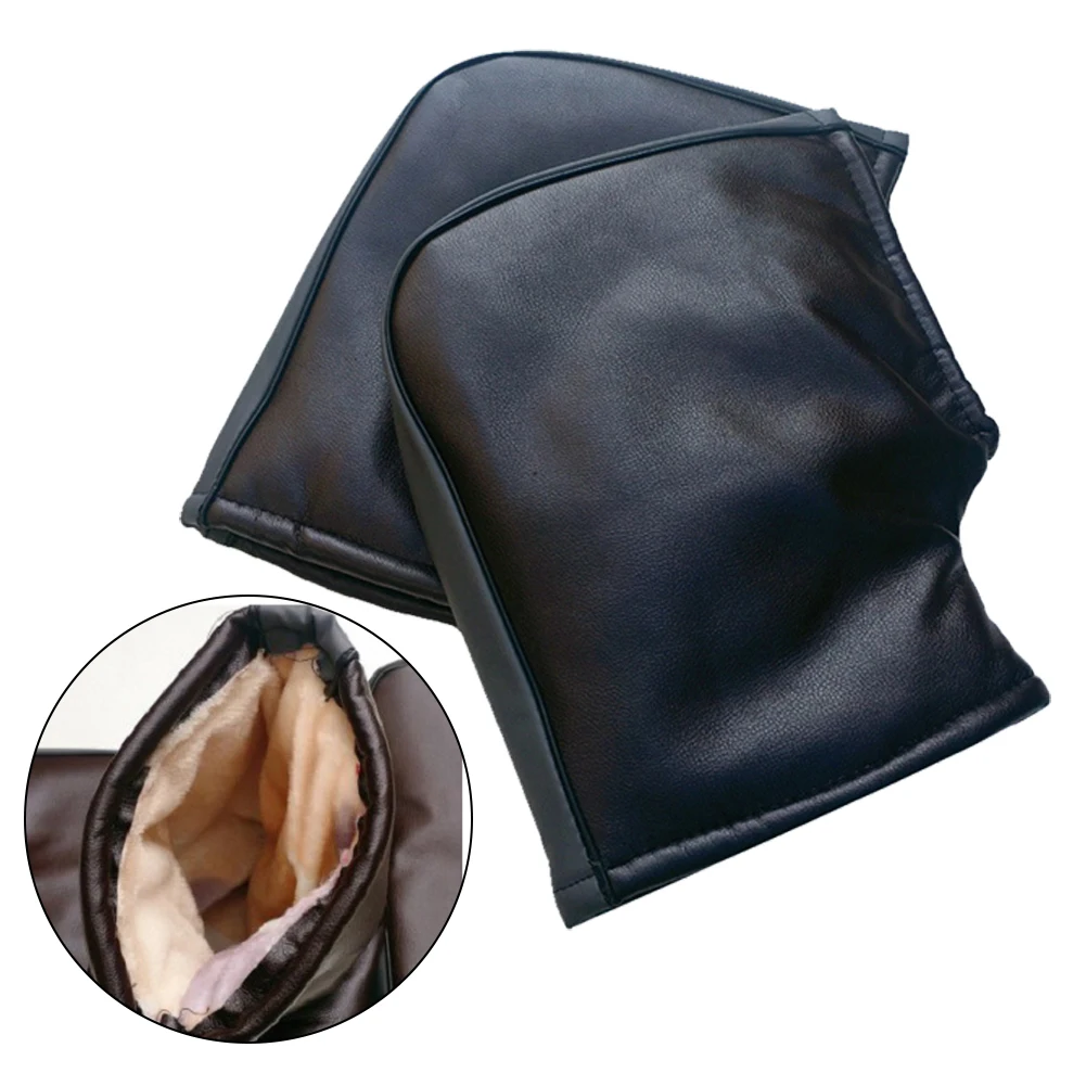

2pc Black Motorcycle Scooter Winter Warm Handlebar Gloves Hand Muffs Waterproof Pu Leather Windproof Gloves For Electric Vehicle