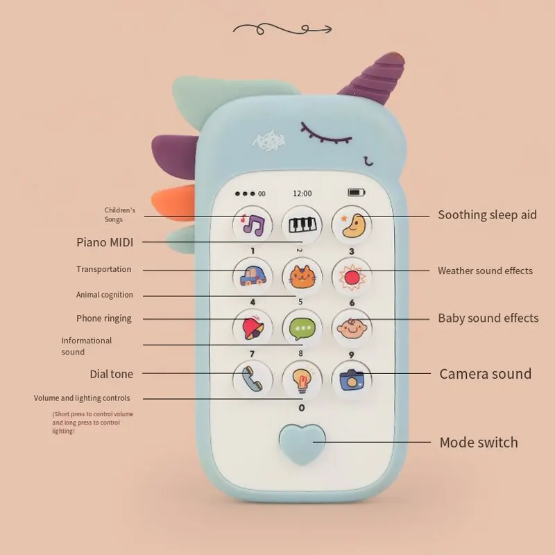 Baby Phone Toy Music Sound Telephone Sleeping Toys with Teether Simulation Toys Phone Infant Early Educational Toy Kids Gifts 5