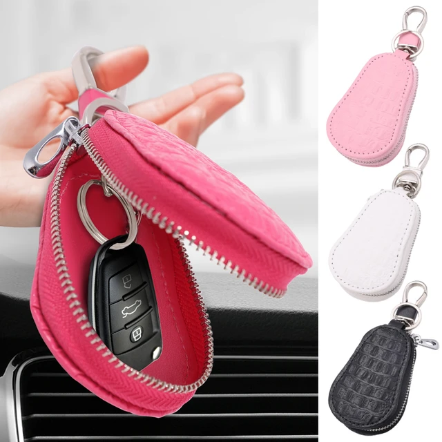 Cream Car Key fob Holder Cover and Bedazzled Keychain with