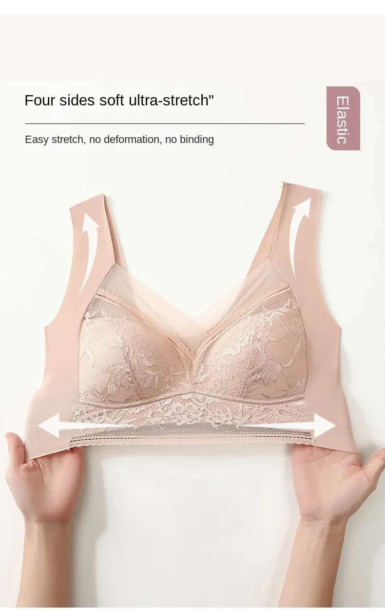 Damen Große Größen Push-Up BHs Eisseide Nahtlos Oberteil Bralette Spitze Drahtlos Sommer BHs Übergröße Top Dessous Unterwäsche Dropshipping – Detail 18