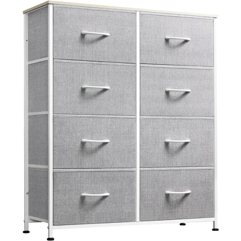 Tall Dresser Fabric Storage Tower with 8 Fabric Bins Drawers,Wooden To