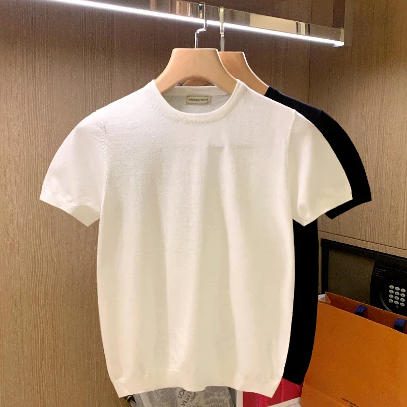 

2024 Men's Solid Color T Shirts New Summer Slim Fit Lapel Knitting Slim Korean Style Tops Versatile Casual T Shirts W24