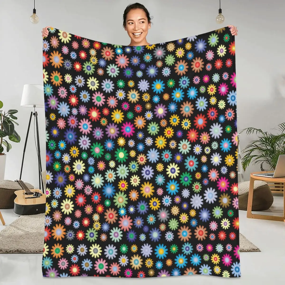 

Super Soft Blanket Travel Office Flower Power Throw Blanket Hippie Flowers Flannel Bedspread Bedroom Novelty Sofa Bed Cover