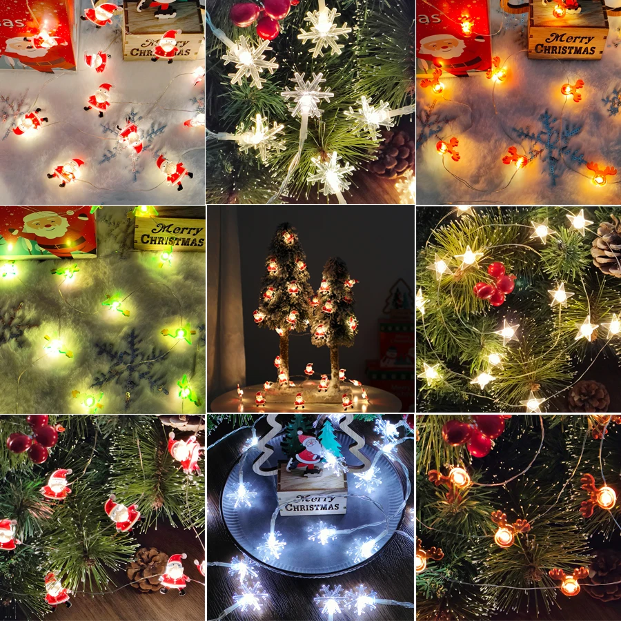 

2M 3M Santa Claus Snowflake Christmas LED String Lights Garland Fairy Lights New Year Christmas Decorations for Home Navidad