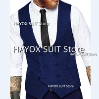 Men's Slim Fit Suit Vest Double Breasted Herringbone Tweed Tank TopSleeveless Jackets Vintage Tooling Tuxedo 1
