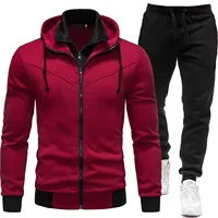 Men's Hoodies 2 Piece Set Black Hooded Sweatshirt+Sweatpants Oversize Sport Casual Tracksuit Set Fake 2 Piece Outwears+Pant Sets 2