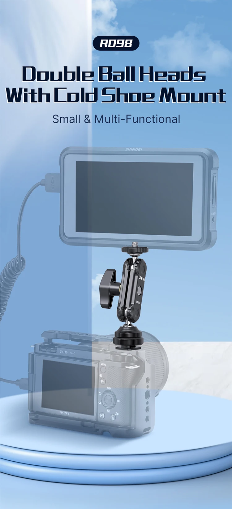 Description Picture 3 of itemUlanzi R098 Cold Shoe Adapter Mount Magic Arm 1/4" Screw Monitor Mount for Video Light DSLR SLR Camera Cage Tripod Mount Stand