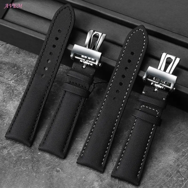 

23mm High Quality Canvas Leather Bottom Watchband Special for Blancpain Fifty Fathoms 5000 5015 Strap Butterfly buckle wristband