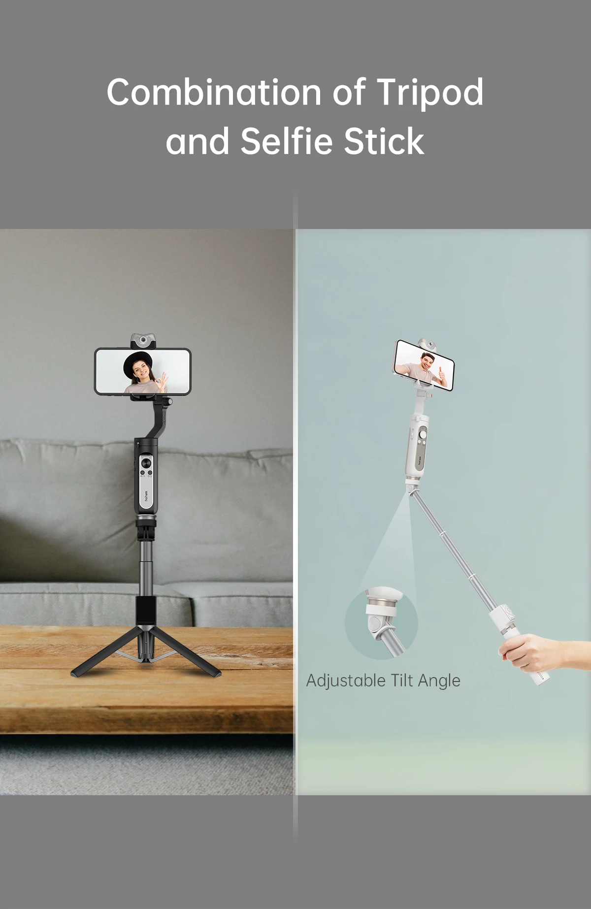 Description Picture 3 of itemHohem  3-in-1 Kit Phone Selfie Stick Extendable Retractable Stable Compact Design Tripod Remote Control for iSteady V2/X2