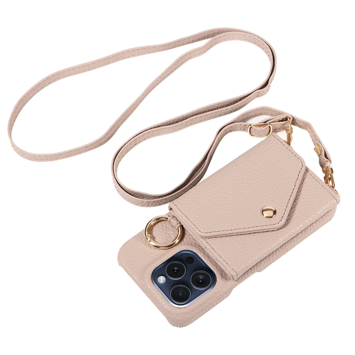 Elegant Leather Phone Case with Anti-Drop Protection, Long Lanyard, and Built-In Mirror