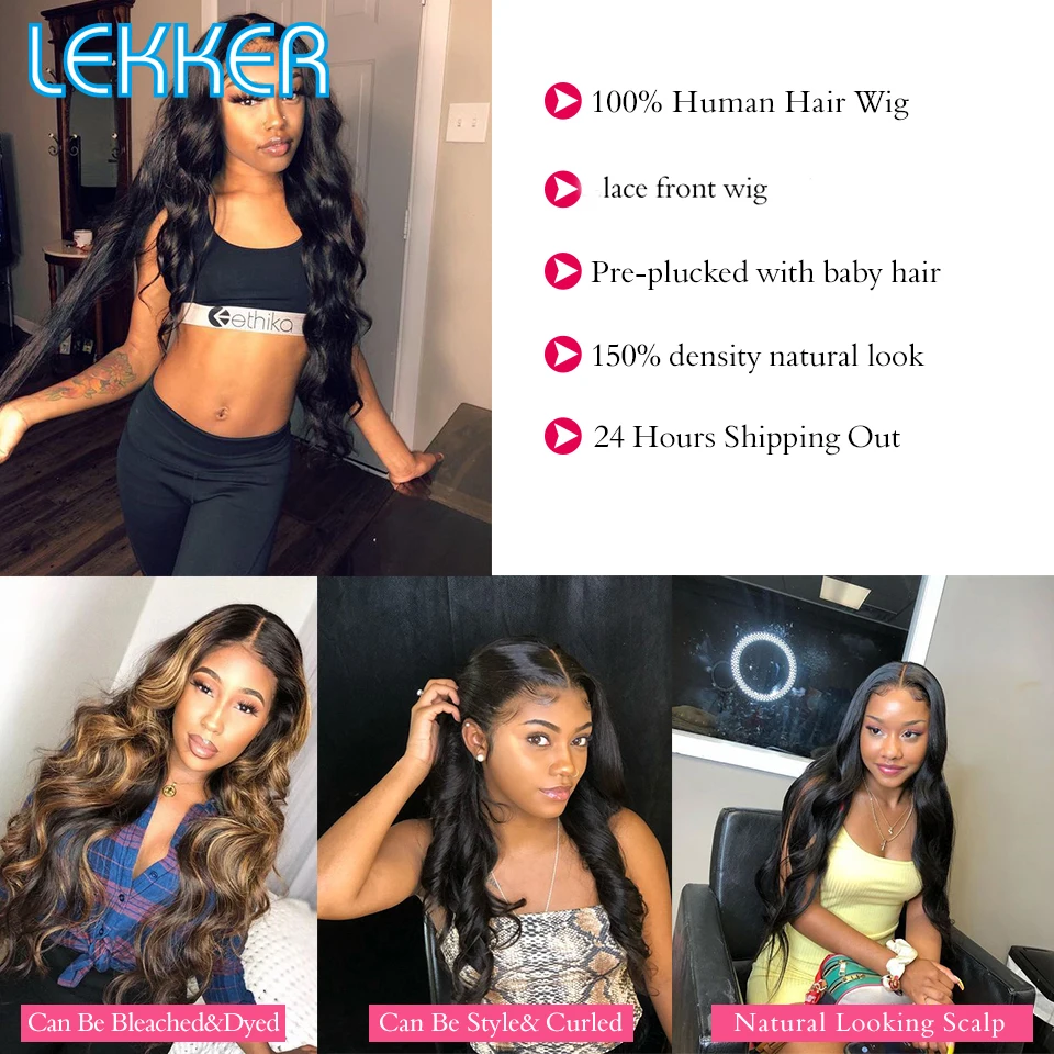 Lekker Wavy 13x1 T Part Lace Front Human Hair Wig For Women Glueless Bob Brazilian Remy Hair 30inch Body Wave Middle Part Wigs images - 6