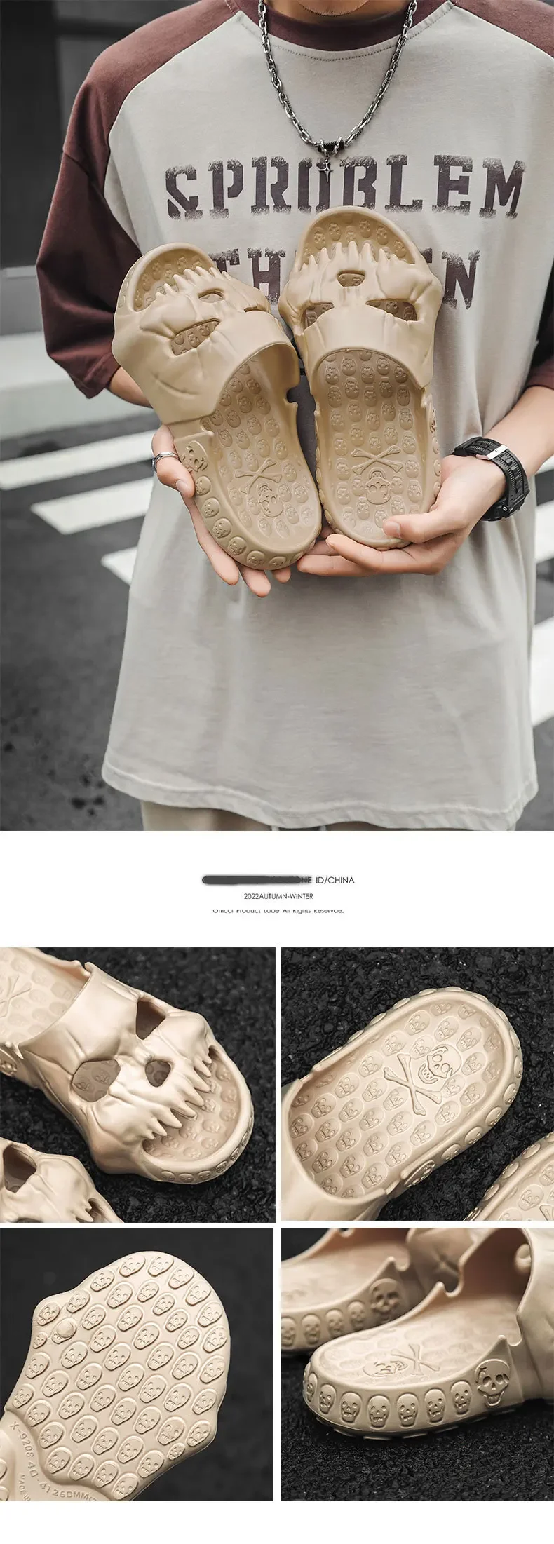 Mens Skull Slippers Non-Slip EVA Sandals