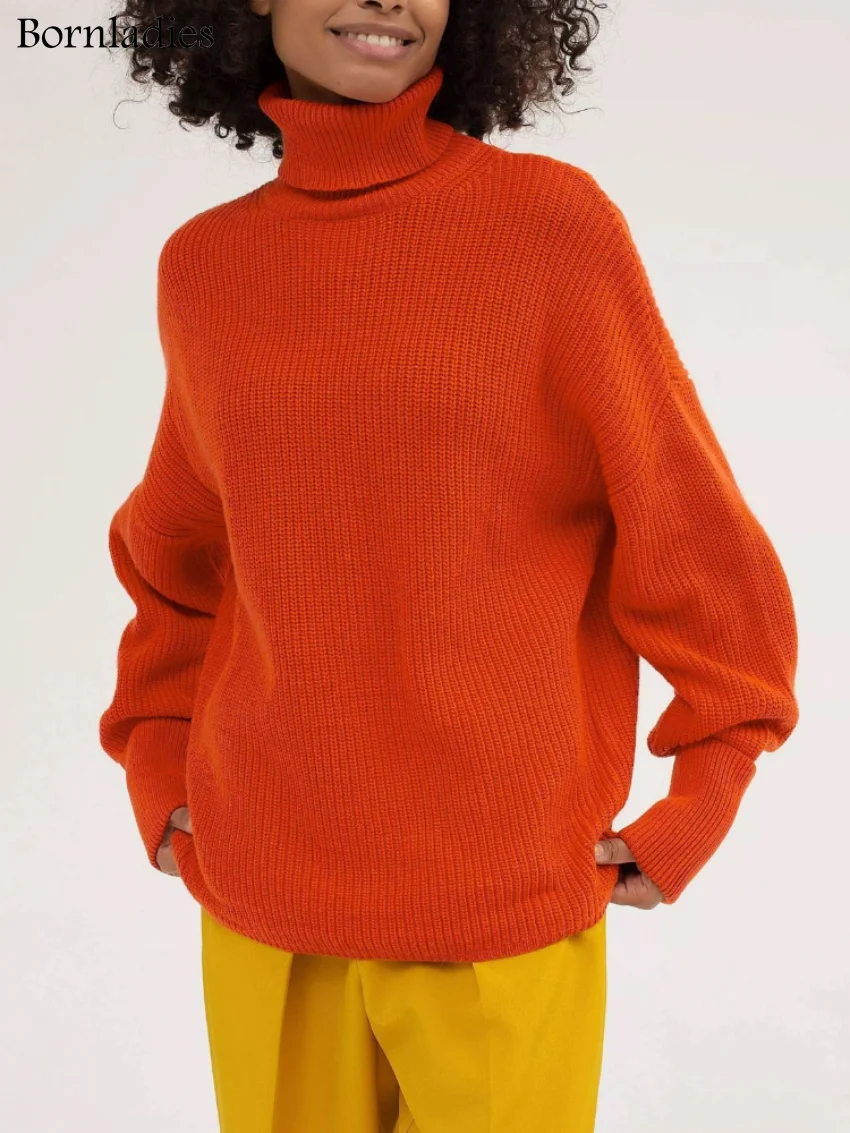 

Bornladies Women Turtleneck Sweater CHIC Autumn Winter Thick Warm Pullover Top Oversized Casual Loose Knitted Jumper Female Pull