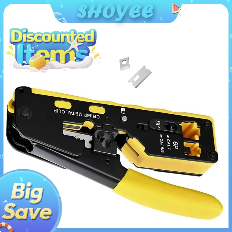 New Rj45 Rj12 Rj11 Pass Through Crimp Plier Cat7 Cat6 Cat6A Cat5 Cat5e Stripping Crimping Tool with 8P/6P Ethernet Connectors