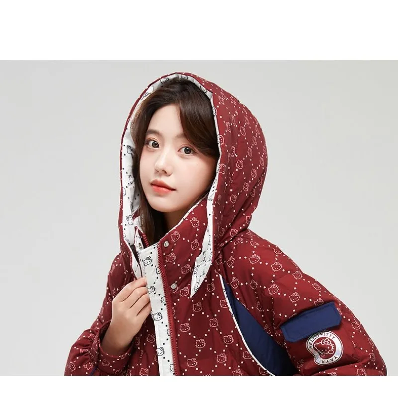 2023 New Women Down Jacket Winter Coat Female Warm Thick Parkas Loose Outwear Mid Length Version Cartoon Hooded Overcoat S-XL