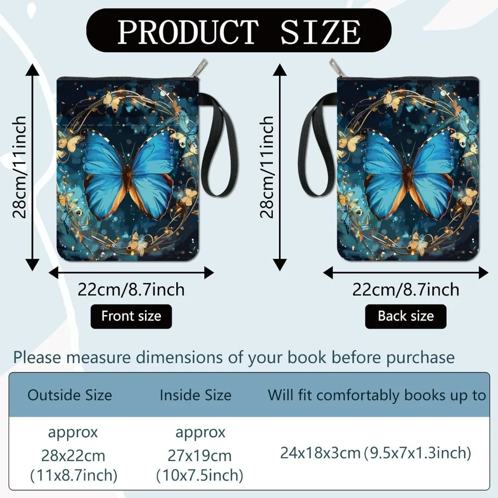 Butterfly Book Covers Vintage Book Sleeve Blue Protector For Paperbacks Washable Fabric Cloth Cover Zipper