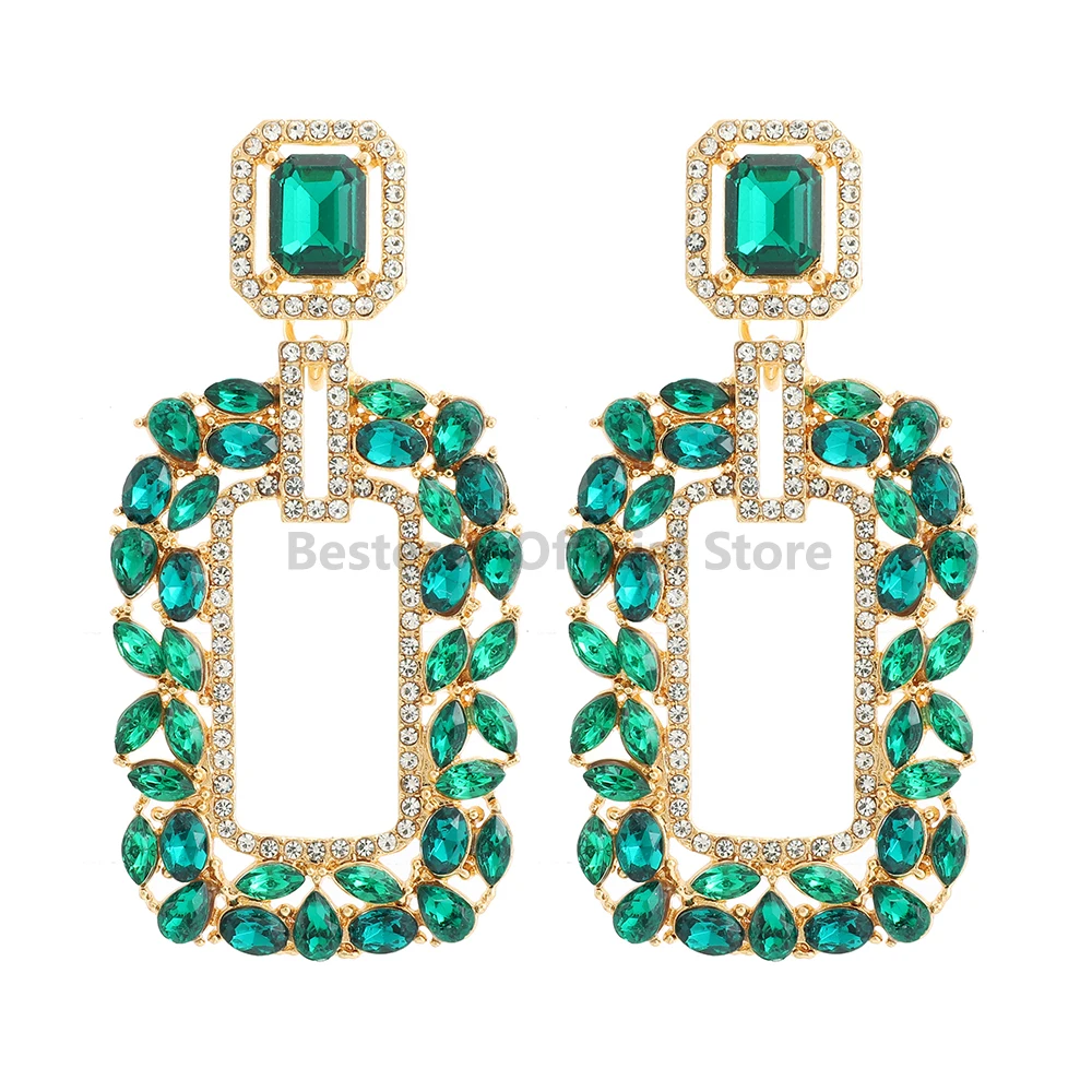 Vintage luxury Green Imitation Gemstone Emerald Geometric Earrings
