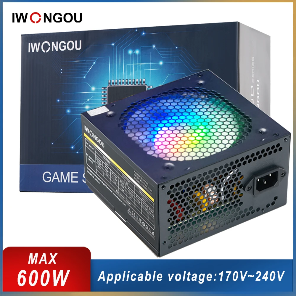 Блок питания IWONGOU для ПК макс. 600 Вт 24 контакта 12 В Atx Active PFC шрифт игрового