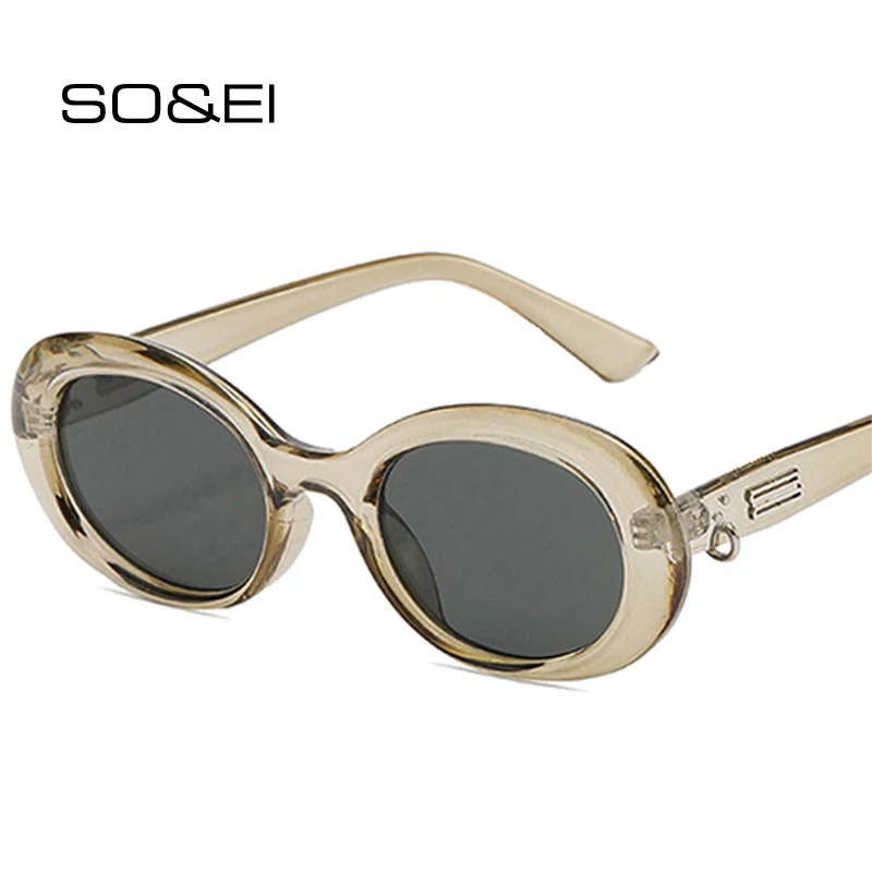 

SO&EI Retro Oval Sunglasses Women Fashion Brand Designer Shades UV400 Men Trending Rivets Punk Sun Glasses