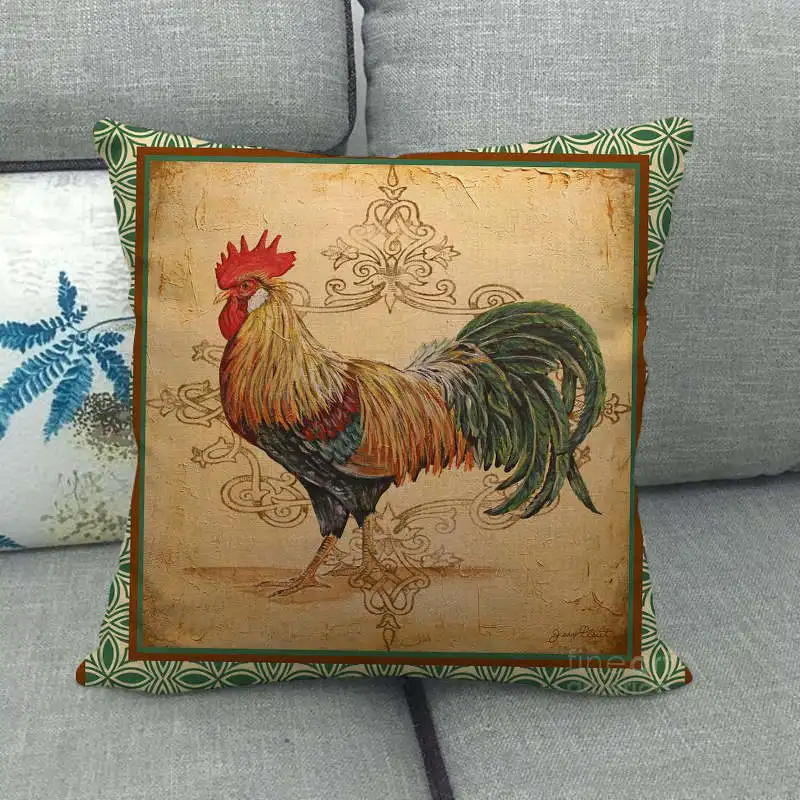 Pillow Cover Cute Rooster Animal Printed Linen For Home Sofa Living Room