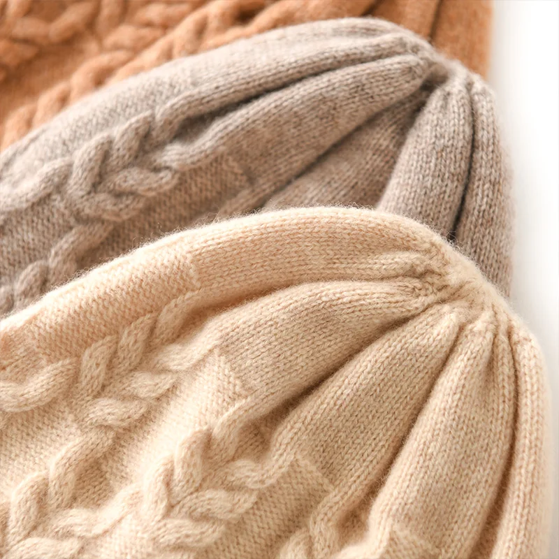 100% Goat Cashmere Knitted Beanies for Women Winter Warm Soft Skullies Hat For Girl Gorros Autumn y2k Fashion Korea Bonnet Cap 5