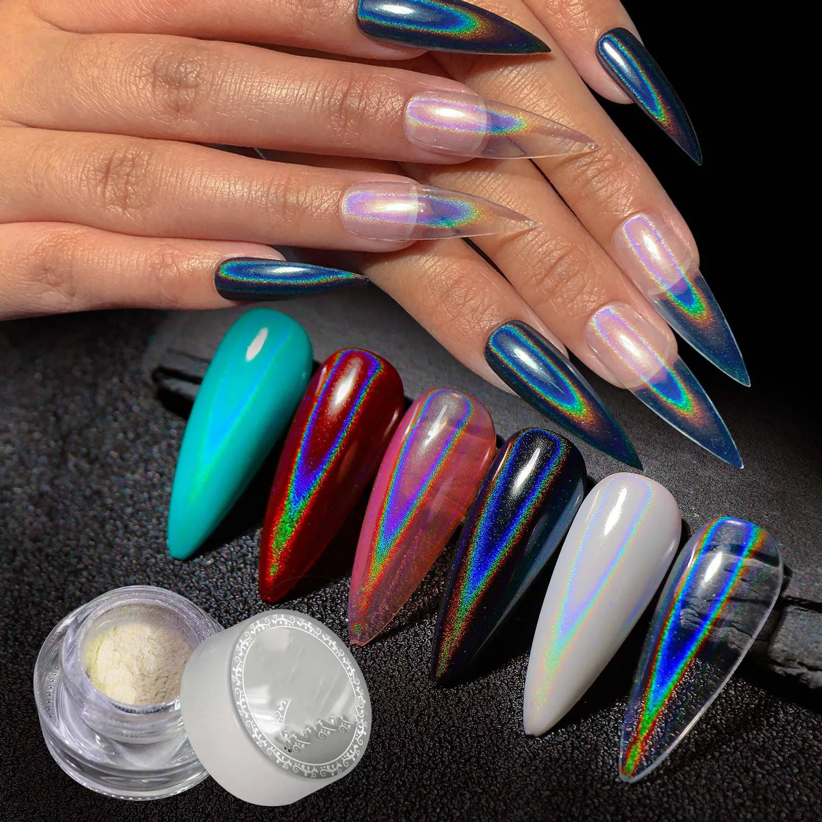 1 Jar Universal Laser Nail Glitter Holographic Powder Transparent Laser Magic Aurora Mirror Glitter UV Gel Pigment Dust nail powder nail glitter nail pigment nail decoration nail decorations