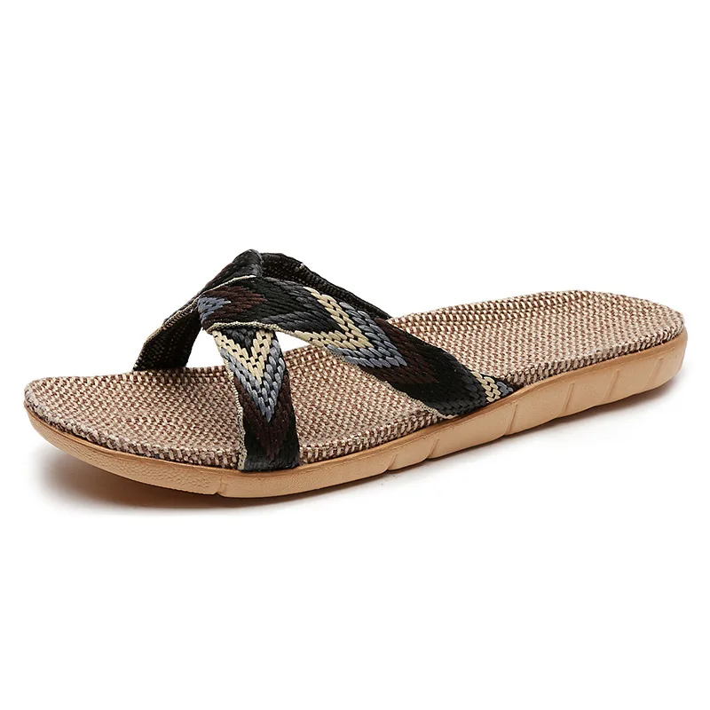2023 New Linen Slippers Ladies Summer Home Indoor Office Non-Slip Bottom Men And Women Couple Handmade Sandals And Slippers