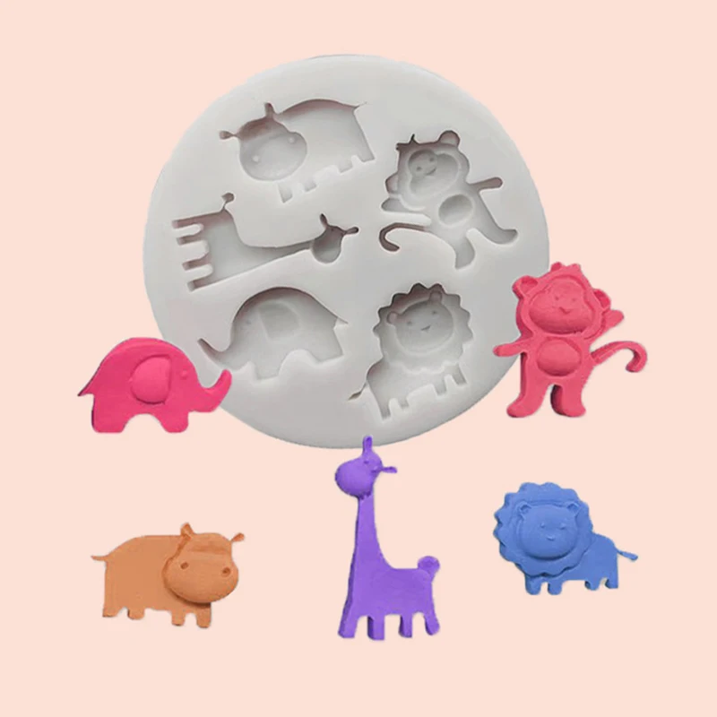 Lion Hippo Giraffe Elephant Shape Silicone Mold Small Animal Fondant Cake Decoration Chocolate Dry Pez Biscuit Baking Mold