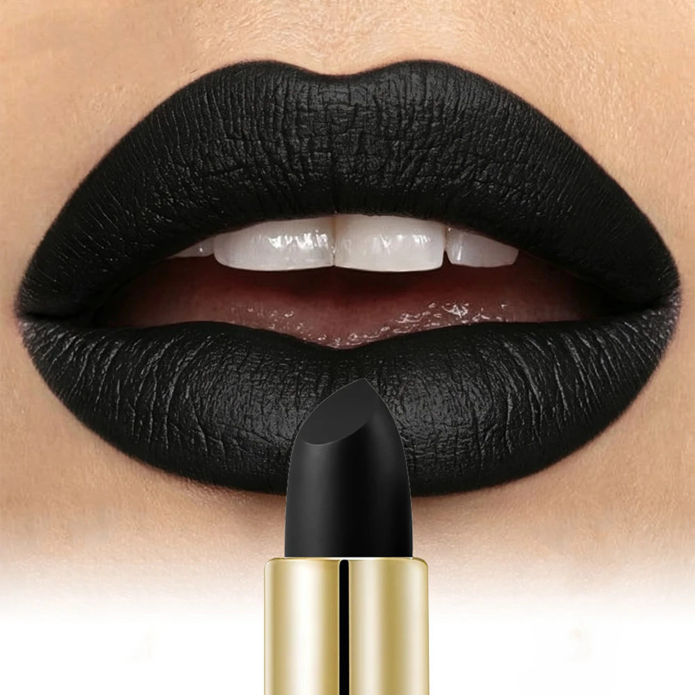 1pc Matte Black Lipstick Long Lasting Non-transfer Lip Makeup Halloween Cosplay Party Dramatic Lip Cosmetic