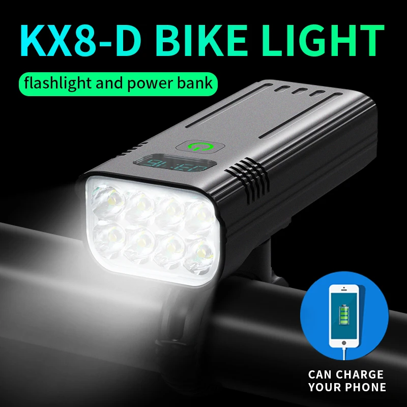 

2023 KX8-D Bicycle Light Flashlight Headlight T6 LED Power Bank Output 5200mAh MTB Bike Light Night Ridding Cycling Accessories