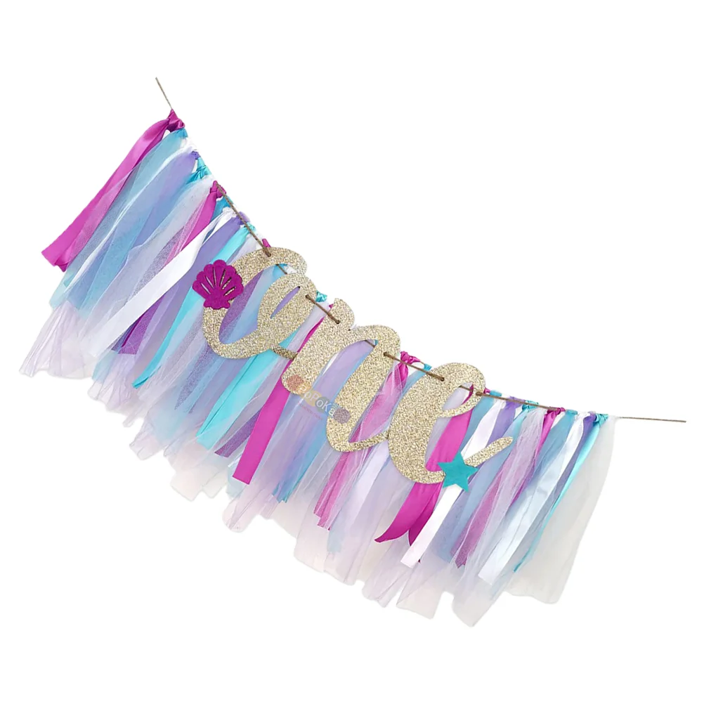 

Mermaid Dining Chair Pull Flag Happy Birthday Banner Banners Venue Setting Props