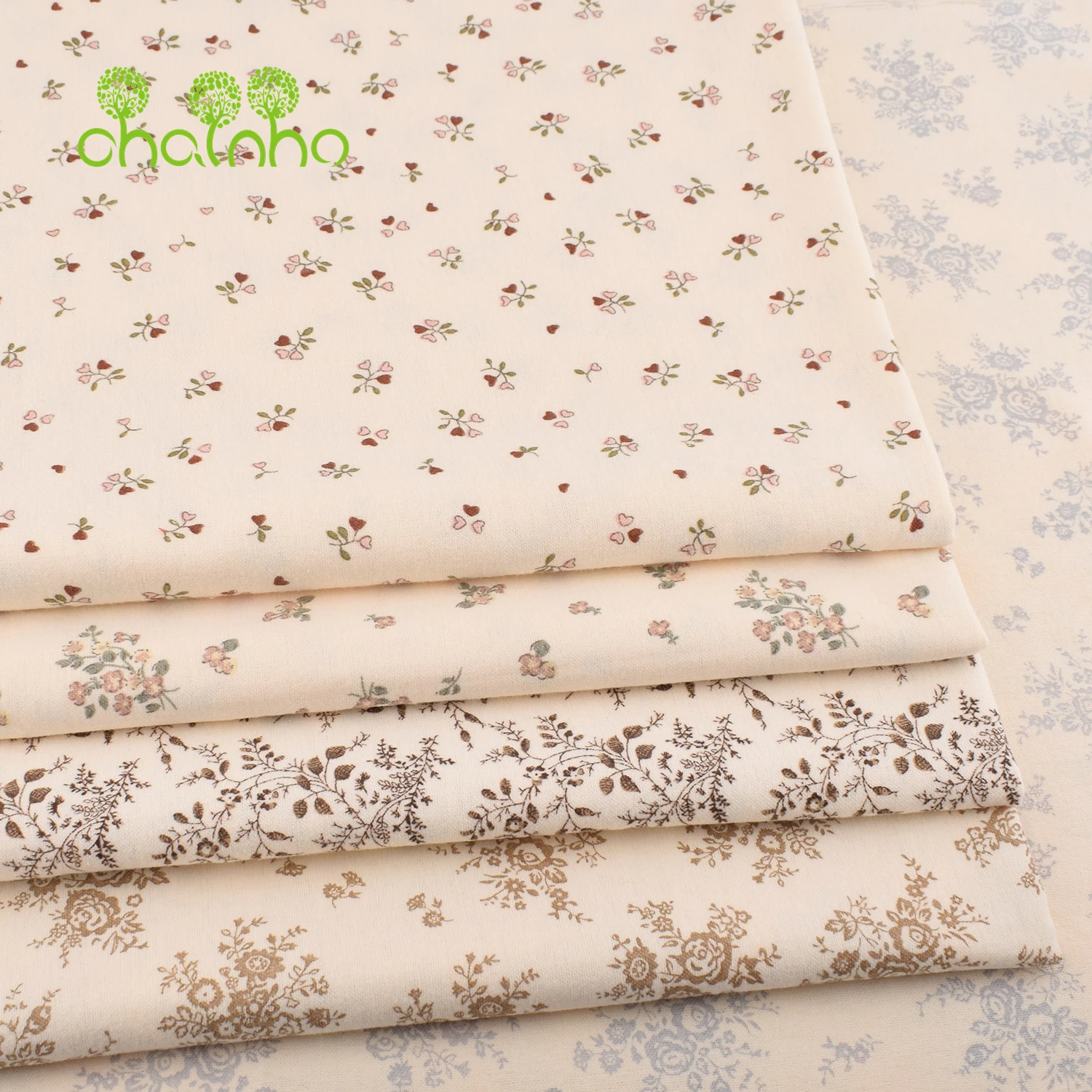 Chainho,Printed Plain Brushed Cotton Fabric,DIY Sewing Quilting Material For Cushion,Pillow,Sofa,Tablecloth,Floral Series,25MM4