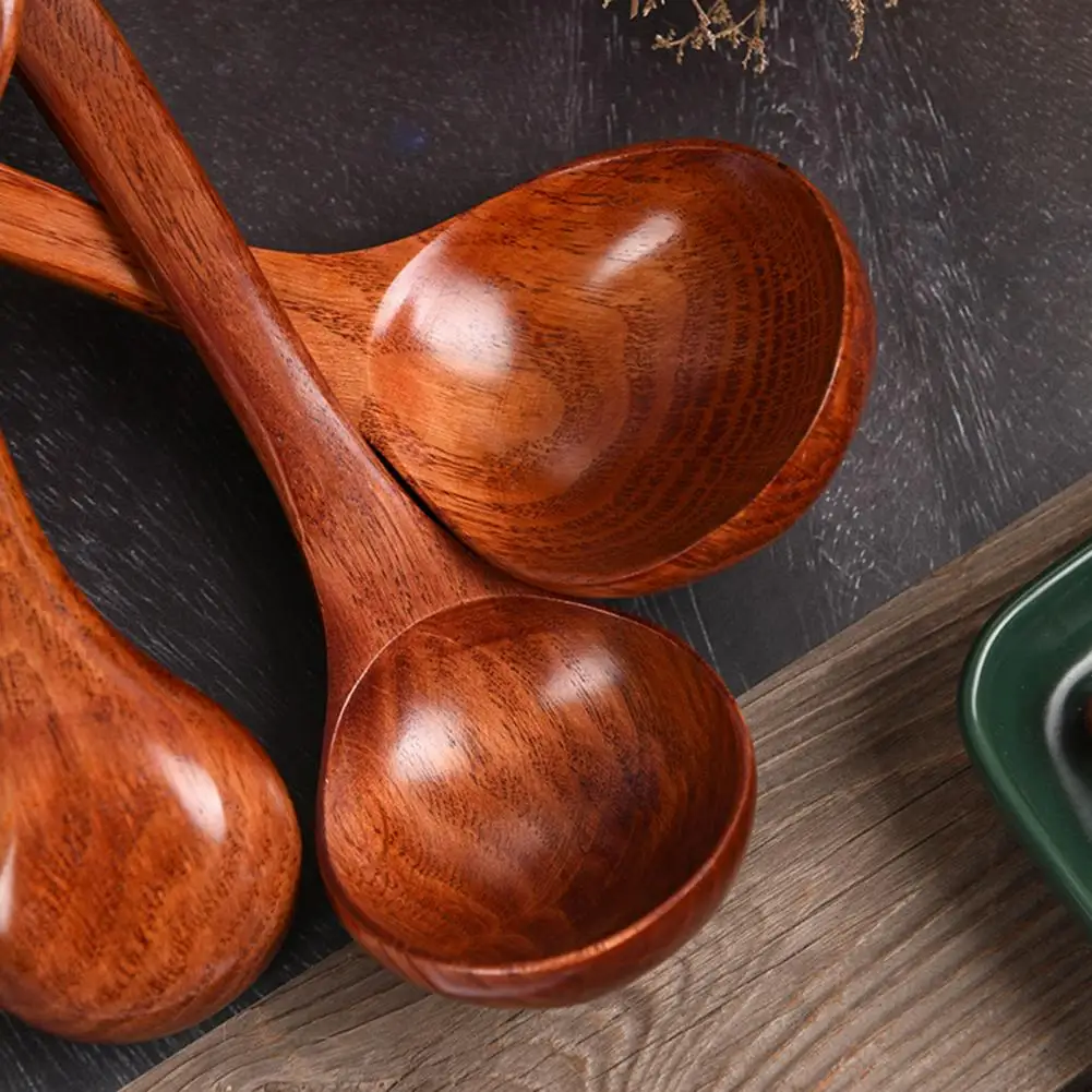 Heat-Resistant Soup Serving Ladle Anti-scald Handle Wood Cooking Utensils Soup Spoon Kitchen Tool