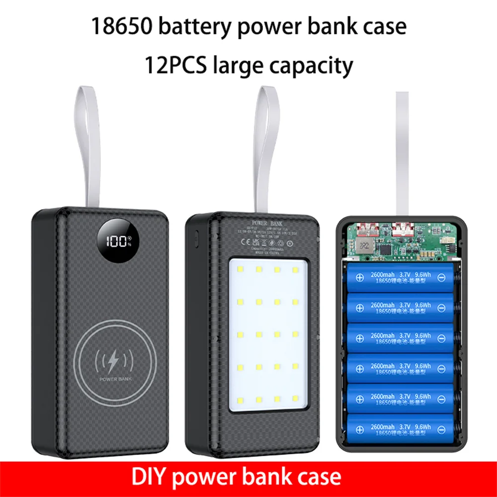 P12 12 pz 18650 batteria Power bank custodia shell FAI DA TE Doppio USB tipo c 10 W 22.5 W 15 W ricarica wireless Batteria non inclusa per il telefono
