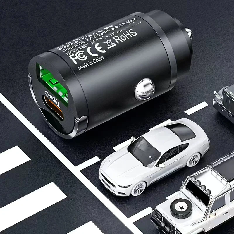 30W PD USB Car Charger Fast Charging For iPhone QC3.0 Mini Type USB C Hidden Car Mobile Phone Charger For Xiaomi Samsung Huawei