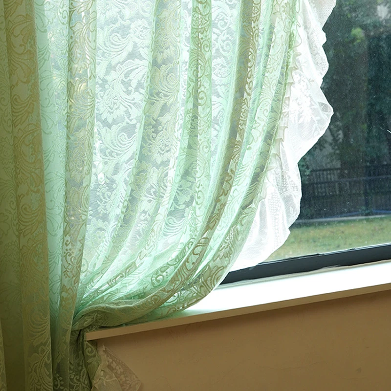 Romantic Lace Sheer Curtains for Bedroom Elegant Vintage Ruffle Lace Tulle Light Filtering Drapes French Bay Window Curtain