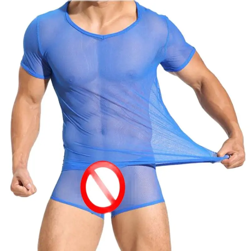 Pajamas Set Man Pajamas Set Breathable Mesh Pajamas for Men Solid Top Bottom Interior