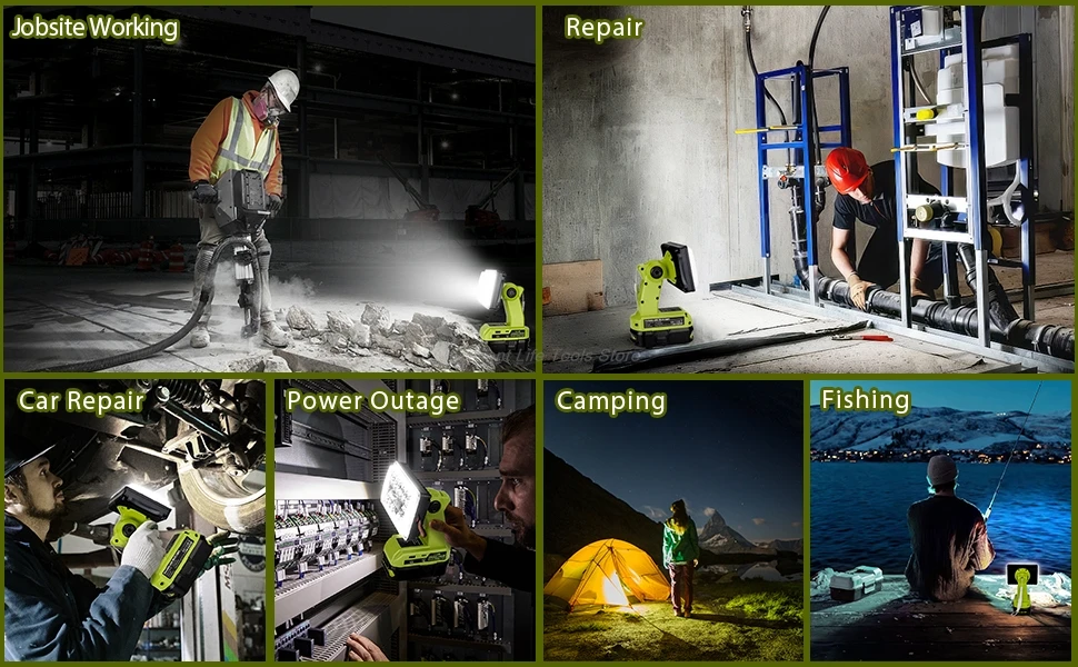 Cordless Led Work Light Compatible with Ryobi 18V Battery Rechargeable Jobsite L