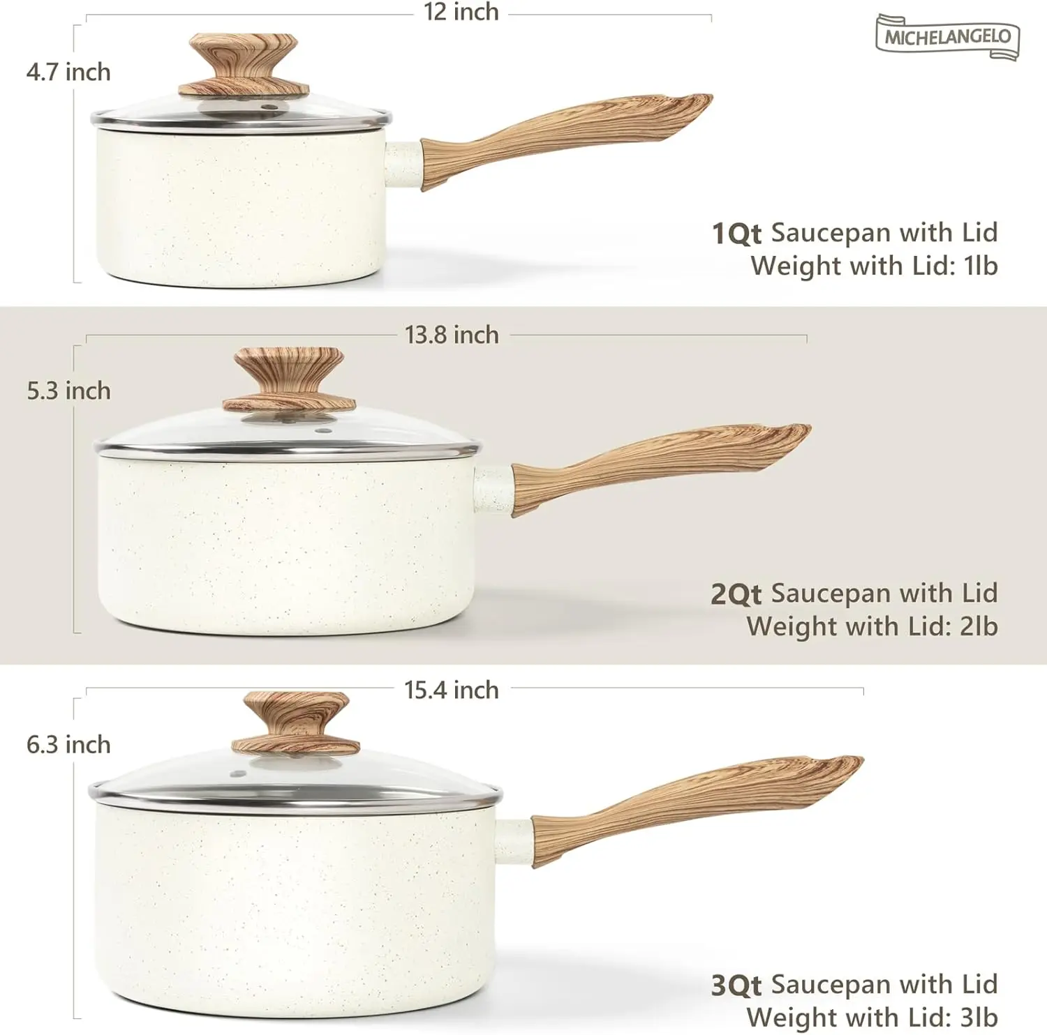 MICHELANGELO Steelcase With Lid Granite Coated Non-stick Pot Induction Suitable Suitable For Various Kinds Of Cookware 6
