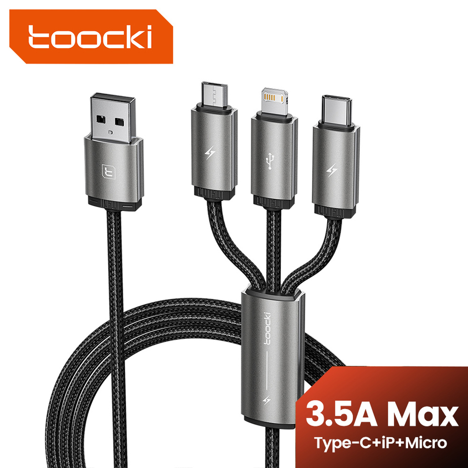 Toocki 3 in 1 USB to Type C Micro Cable for iPhone 15 Pro Max 3.5A Fast Charging USB C Wire for Samsung OPPO Lighting Data Cord
