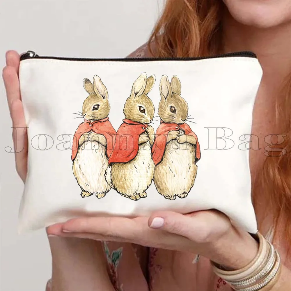 Cute Beatrix Potter Cartoon Peter Rabbit Anime Duck Carrots Kawaii Animal Canvas Cosmetic Makeup Toilet Bag Pencil Case Pouch 4